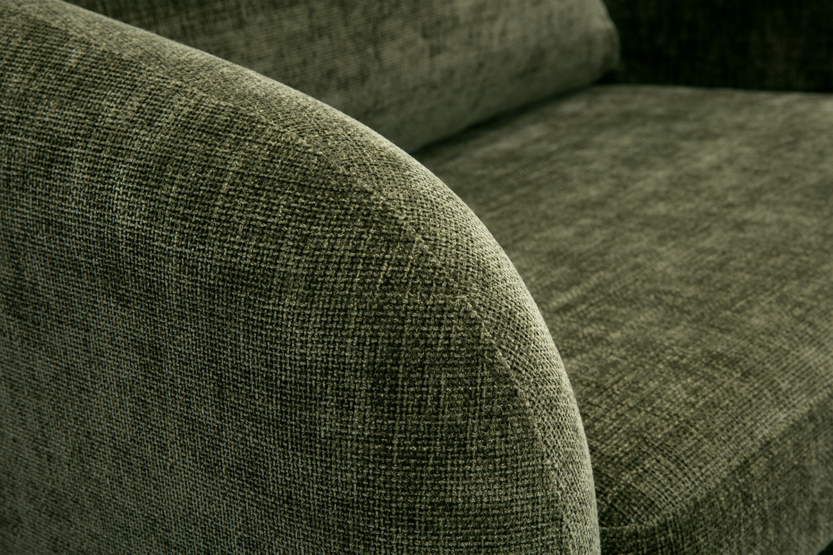 Detail des Stoffes mit grnem Kaki-Samt-Effekt des umwandelbaren Sessels MAHAUT.