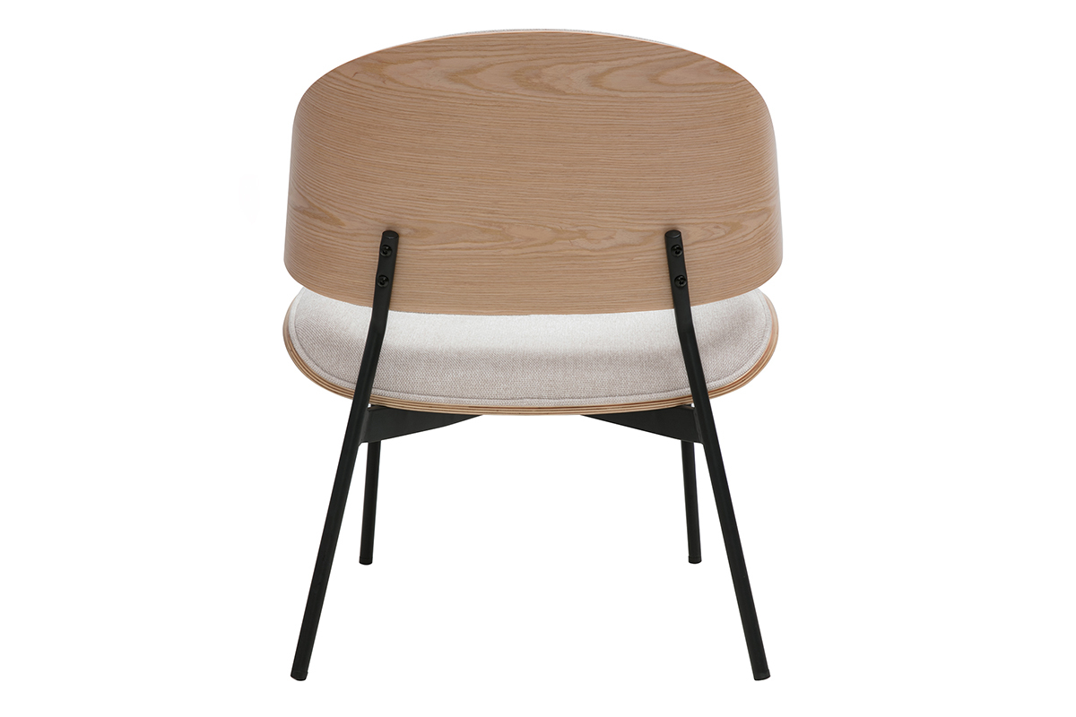 FABULO Sessel von hinten gesehen, Rckenlehne aus hellem Holz, Sitzflche in Beige, Beine aus schwarzem Metall.