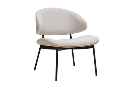 Sessel in texturiertem Beige Samt-Effekt, helles Holz und schwarzes Metall FABULO