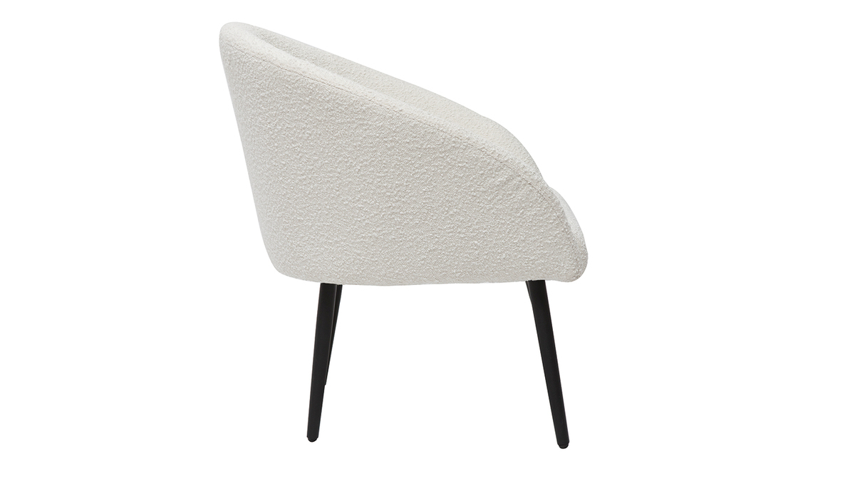 Sessel mit weißem Stoffbezug mit Bouclé-Wolleffekt und schwarzem Metall OLIVIA