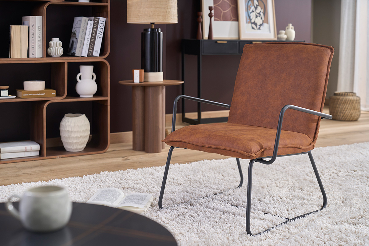 Sessel PU Braun und Metallgestell Schwarz MERCY