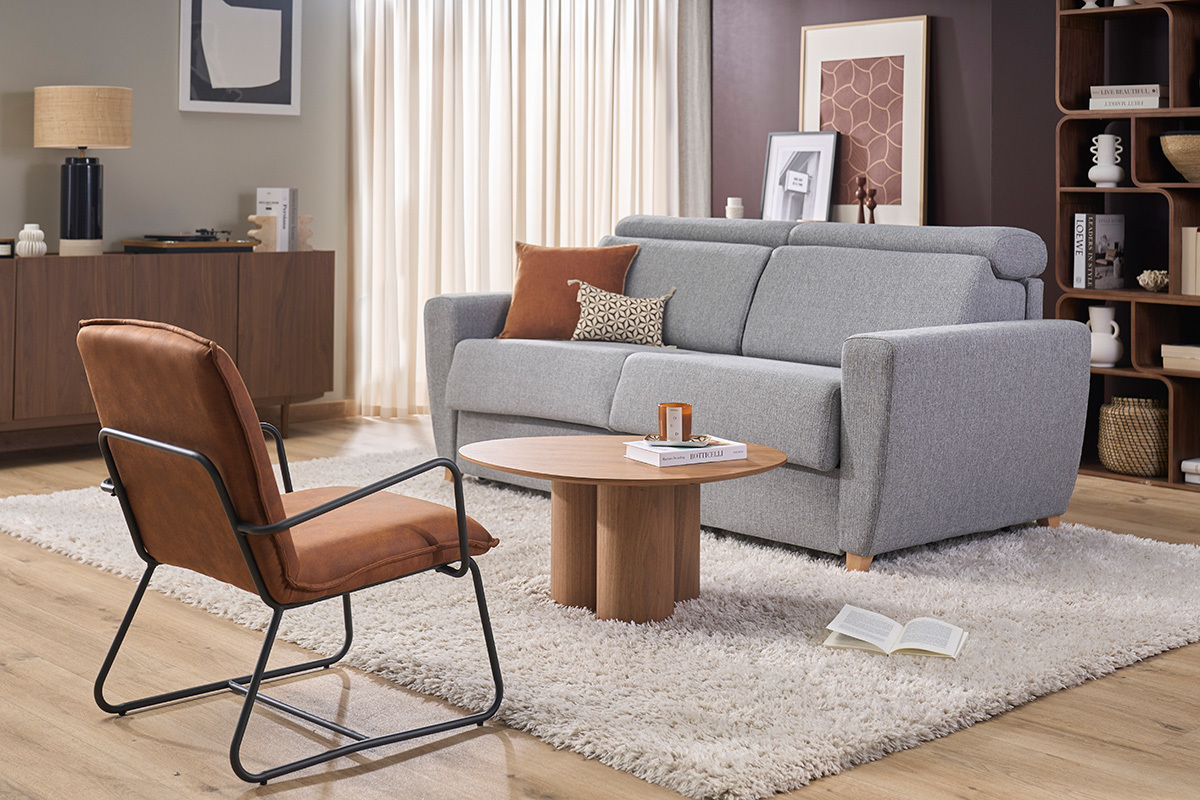 Sessel PU Braun und Metallgestell Schwarz MERCY