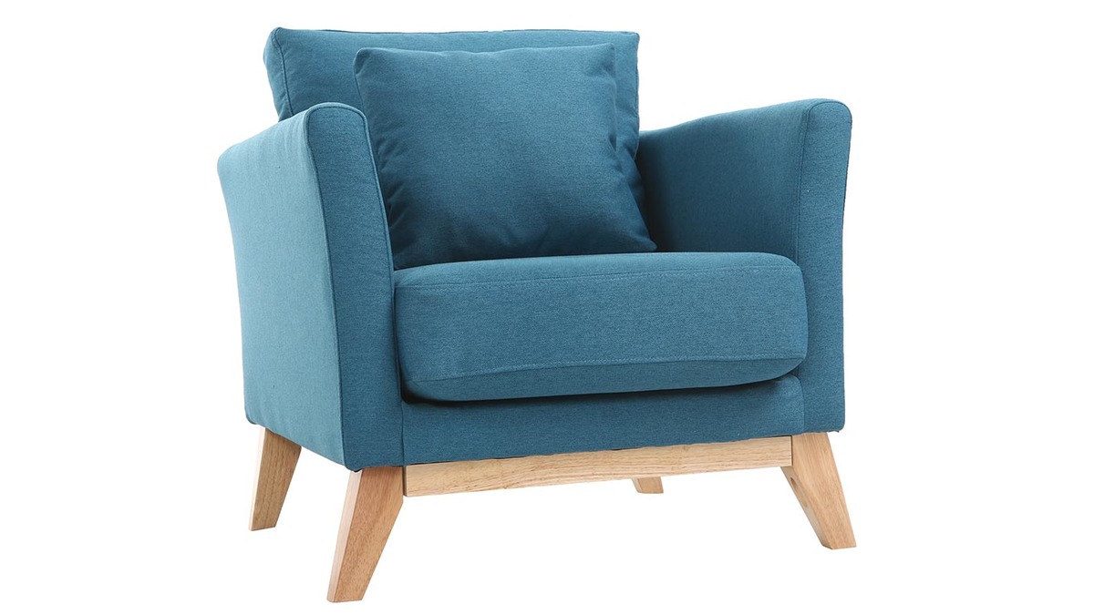Sessel skandinavisch Blaugrün Füße aus hellem Holz OSLO