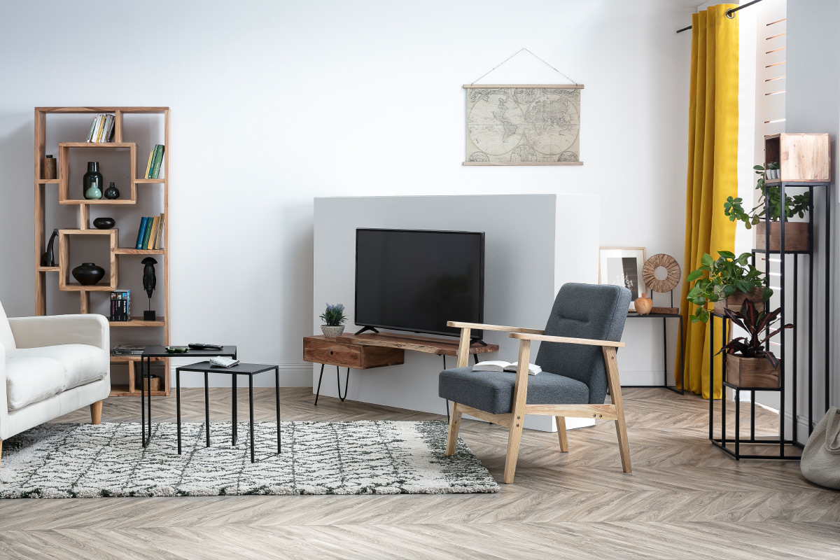 Sessel skandinavisch grau helles Holz ABYSS