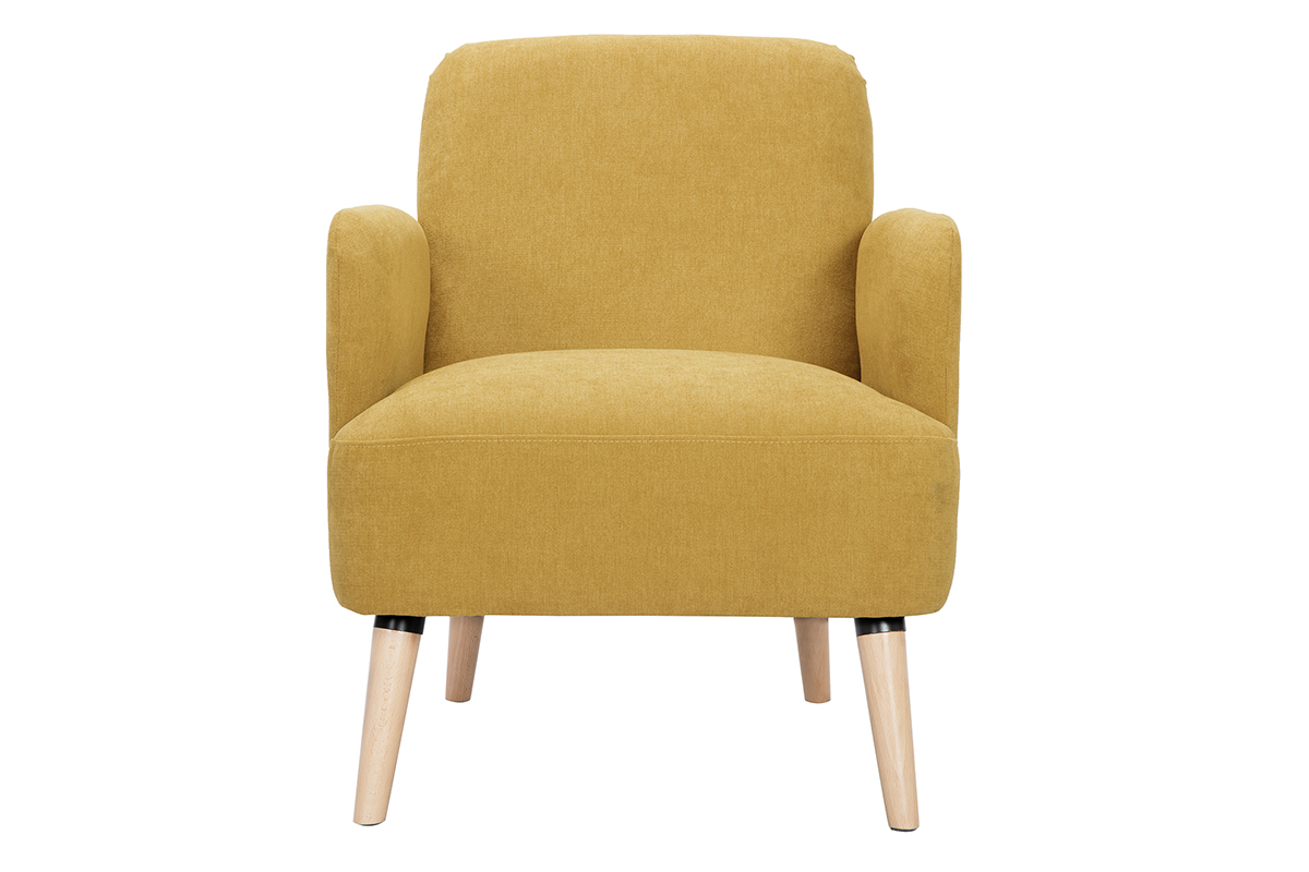 Sessel skandinavisch Senfgelb und Holz ISKO