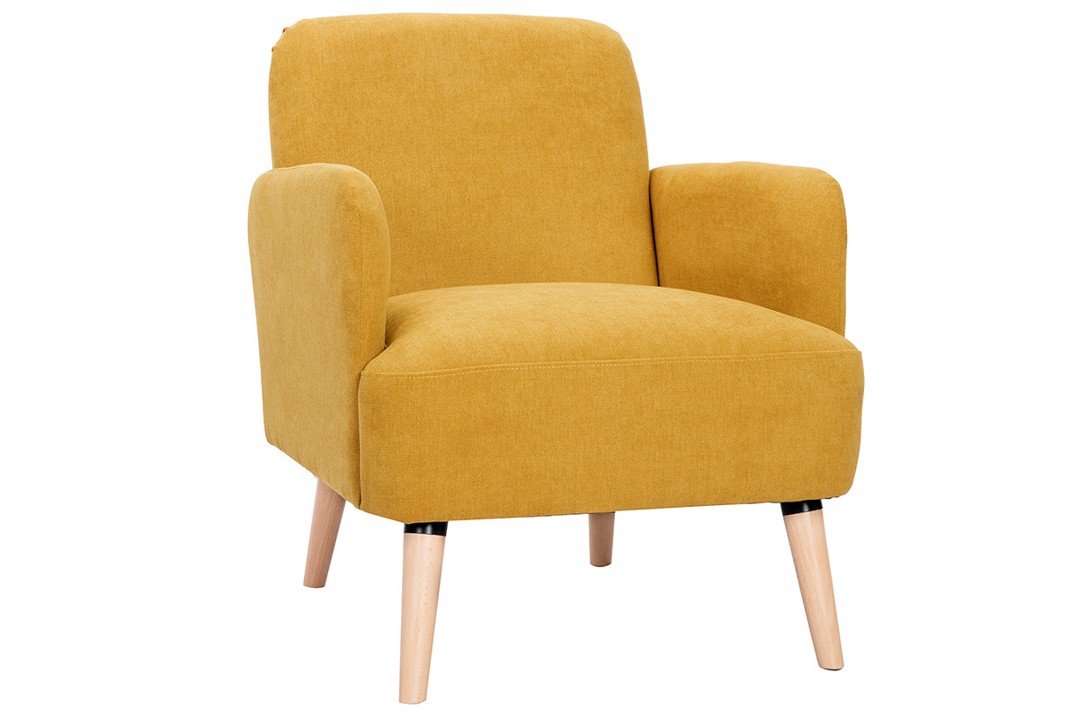 Sessel skandinavisch Senfgelb und Holz ISKO
