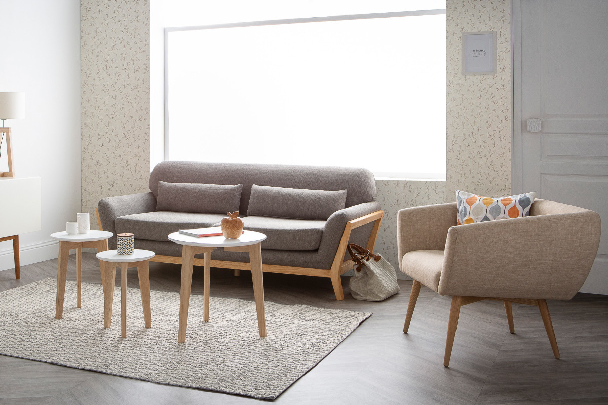 Sessel skandinavisches Design Stoff Naturfarben ARTIK