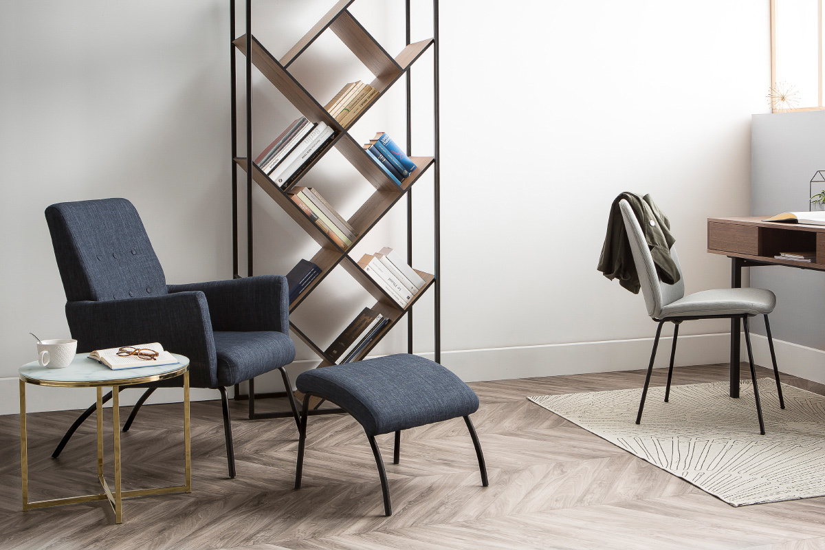 Sessel und Fu�st�tze zeitgen�ssisch Stoff Grau ULYSSE