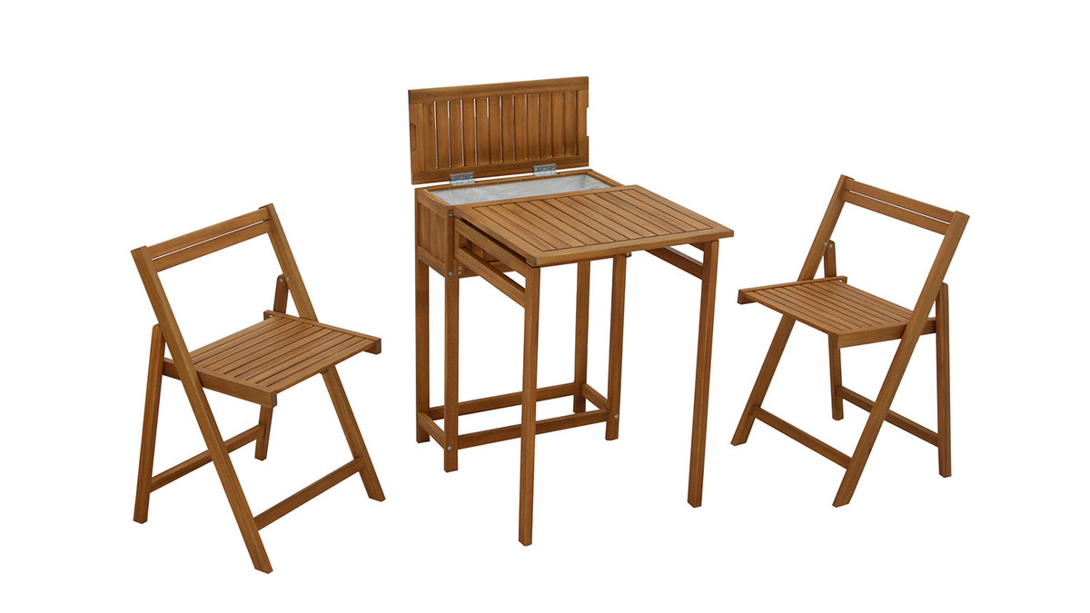 Set aus 2 Klappstühlen und 1 klappbaren Balkontisch mit Stauraum aus