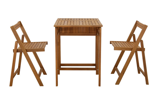 Set aus 2 Klappstühlen und 1 klappbaren Balkontisch mit Stauraum aus