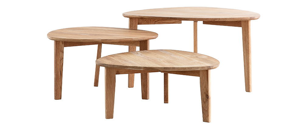 Set aus 3 Beistelltischen aus massiver Eiche TRIPLE - Miliboo