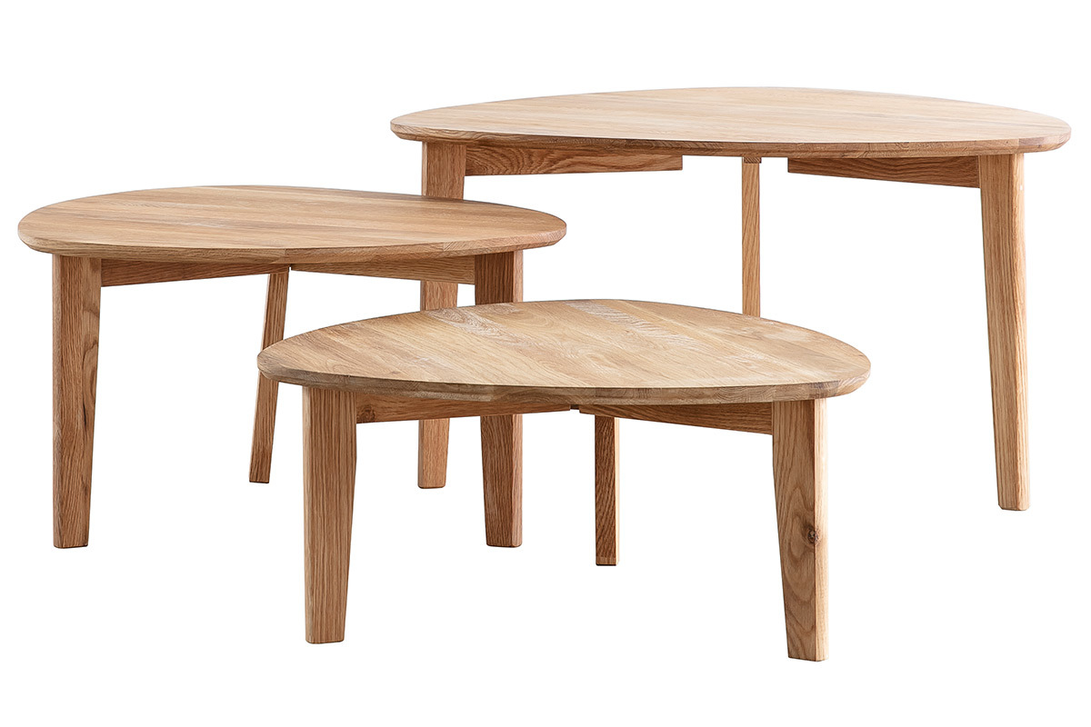 Set aus 3 Beistelltischen aus massiver Eiche TRIPLE