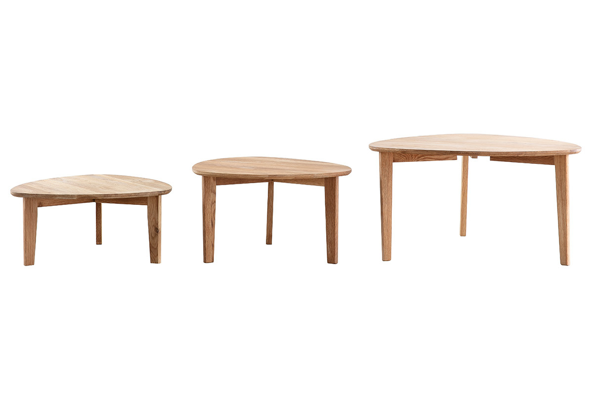 Set aus 3 Beistelltischen aus massiver Eiche TRIPLE