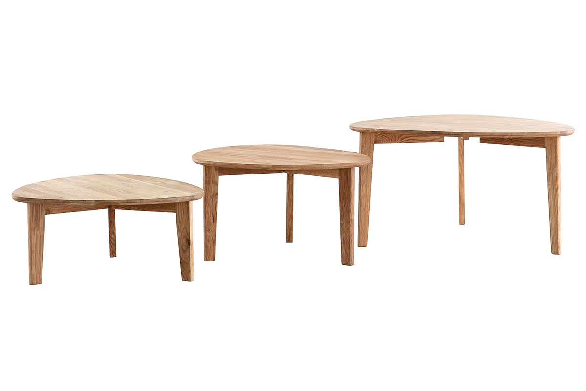 Set aus 3 Beistelltischen aus massiver Eiche TRIPLE