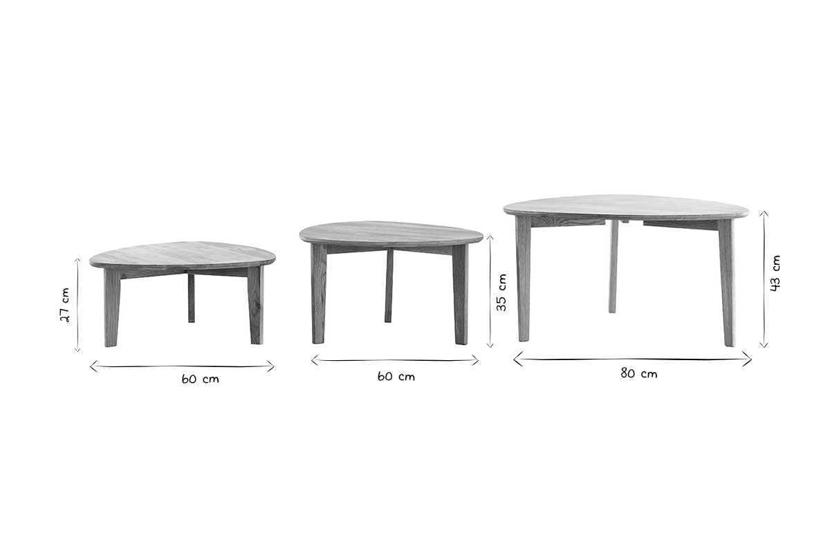 Set aus 3 Beistelltischen aus massiver Eiche TRIPLE