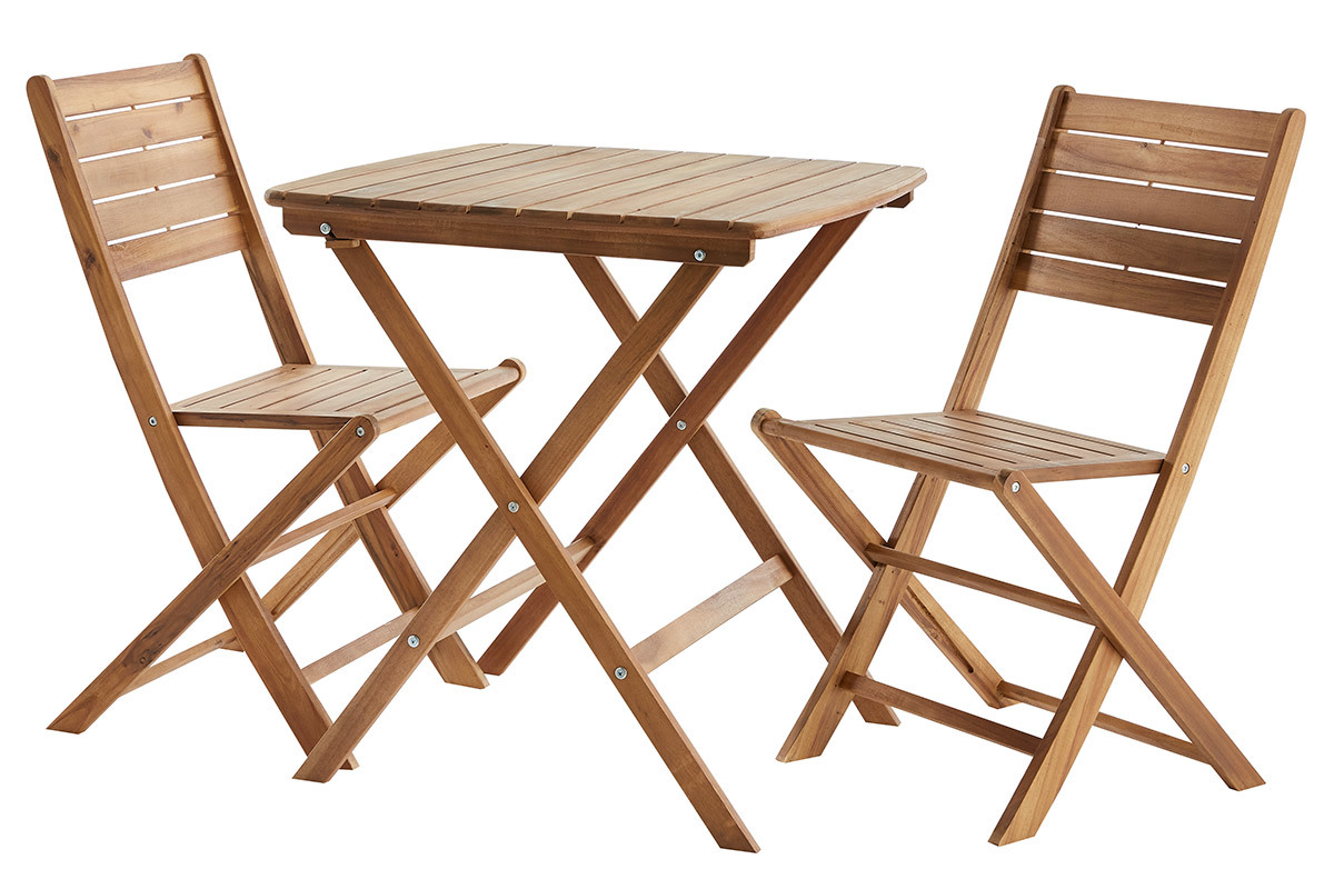 Set aus klappbaren Gartensthlen und Gartentisch aus massivem Akazienholz CANOPEE