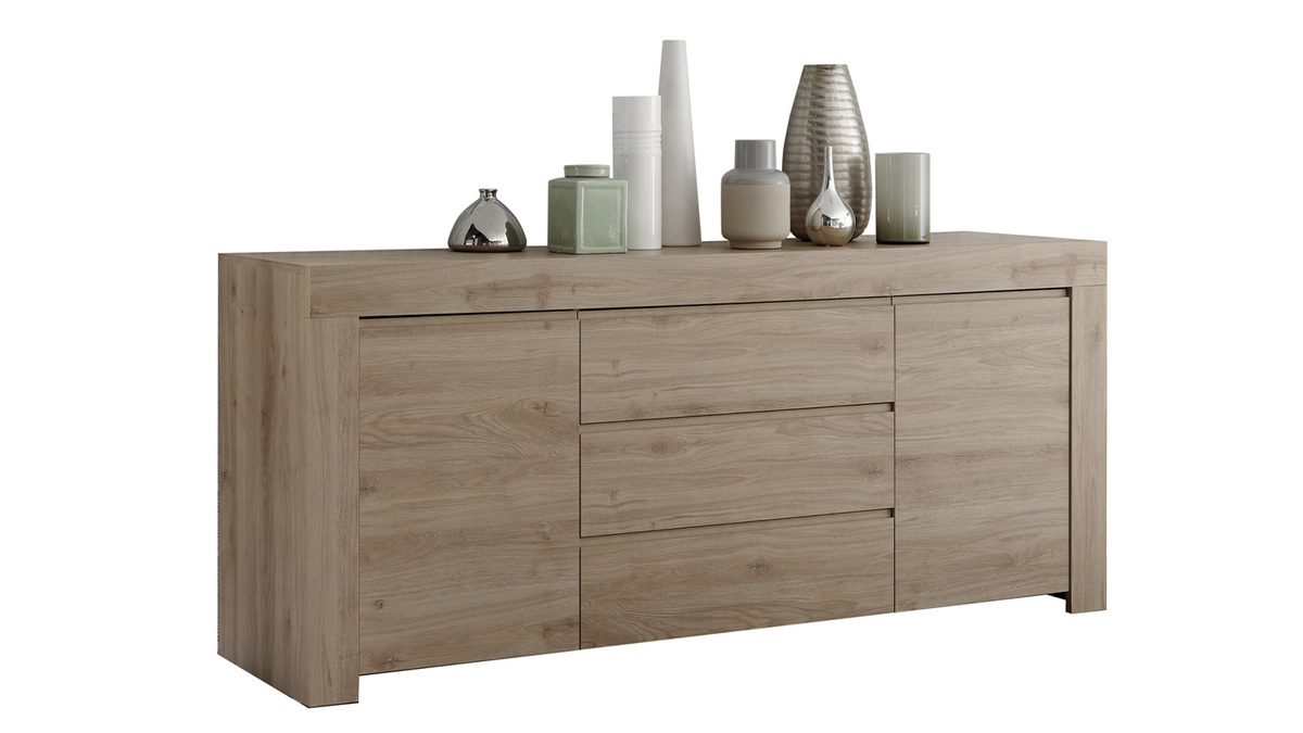 Sideboard 2-trig mit 3 Schubladen Eichenfurnier L184 cm TINO