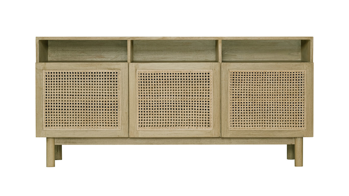 Sideboard aus hellem Holz und Rattangeflecht L160 cm GALINA