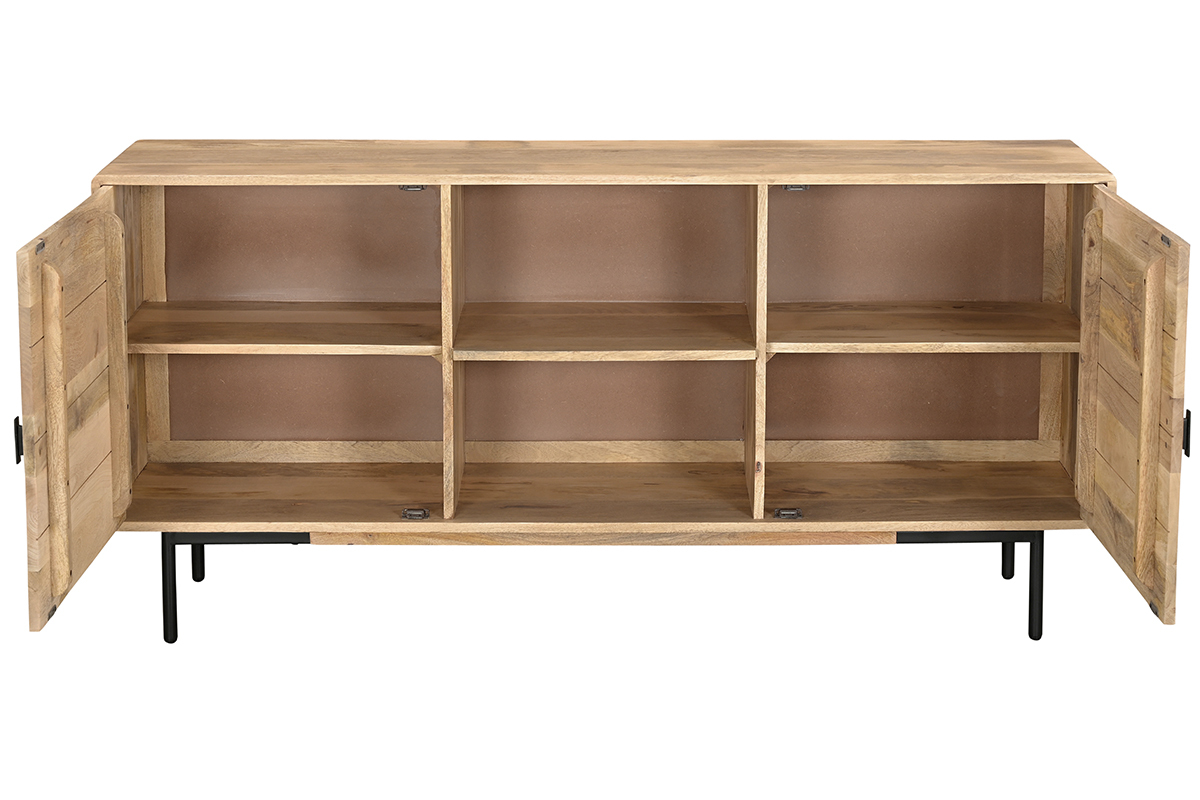 Sideboard aus hellem massivem Mangoholz und schwarzem Metall 2 Tren B168 cm JUDE