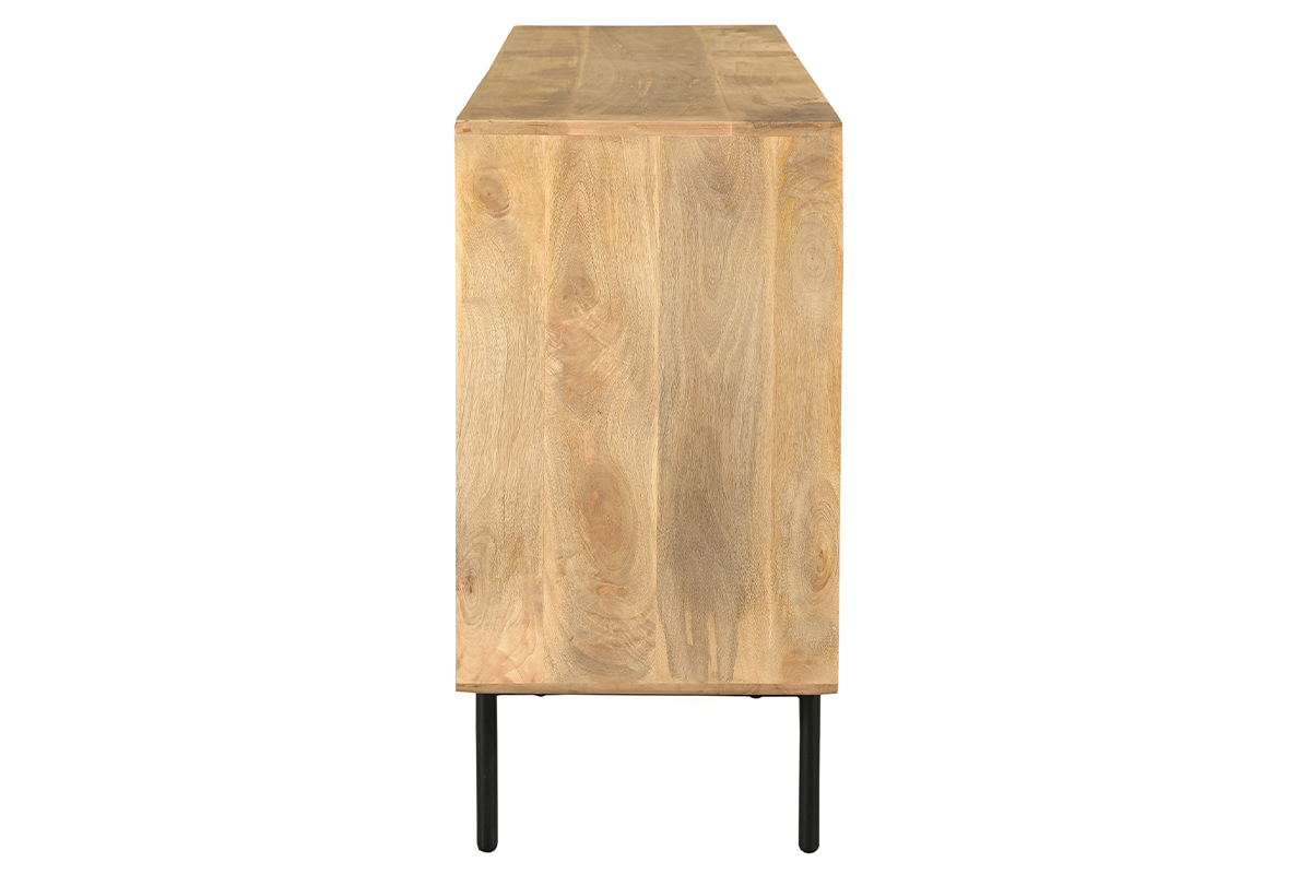 Sideboard aus hellem massivem Mangoholz und schwarzem Metall 2 Tren B168 cm JUDE