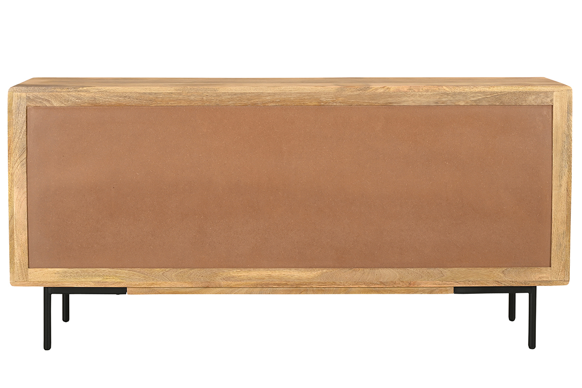 Sideboard aus hellem massivem Mangoholz und schwarzem Metall 2 Tren B168 cm JUDE