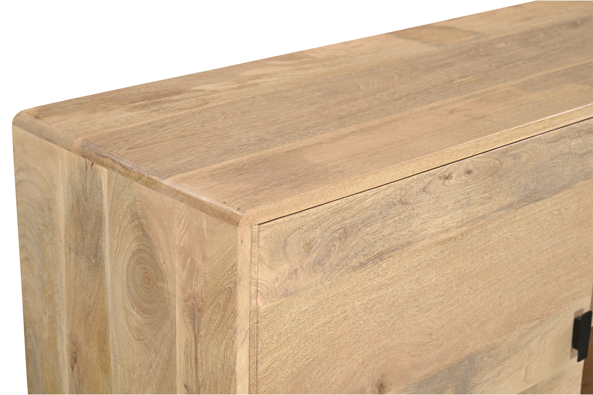 Sideboard aus hellem massivem Mangoholz und schwarzem Metall 2 Tren B168 cm JUDE