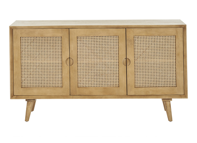 Sideboard aus Mangoholz und Rattangeflecht 3 Türen B145 cm LAKA