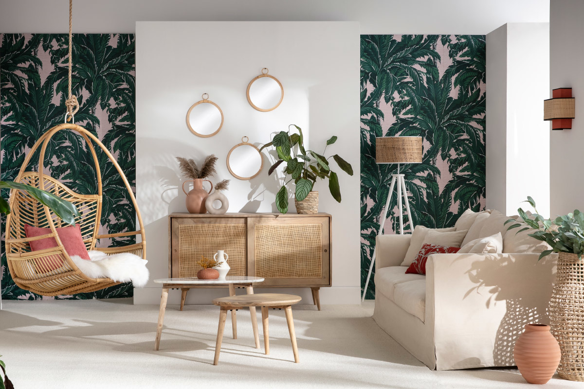 Sideboard aus Mangoholz und Rohrgeflecht ACANGE