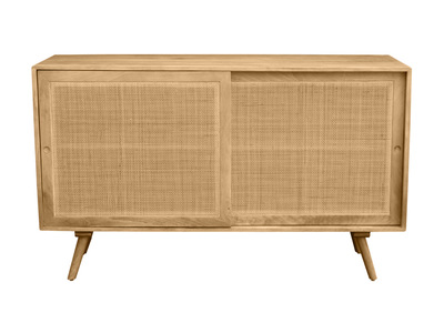 Sideboard aus massivem Mangoholz und Rattangeflecht 2 Schiebetüren B135 cm ACANGE