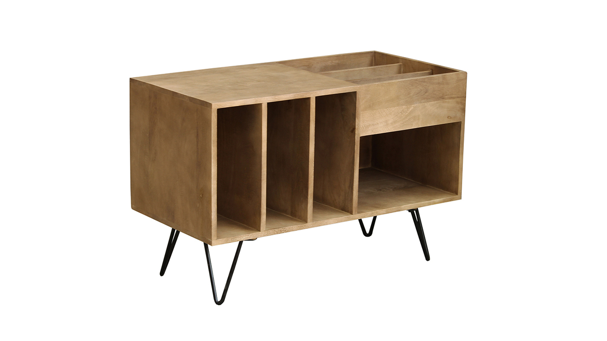 Sideboard fr Schallplatten aus Mangoholz und Metall B 90 cm BOOGIE