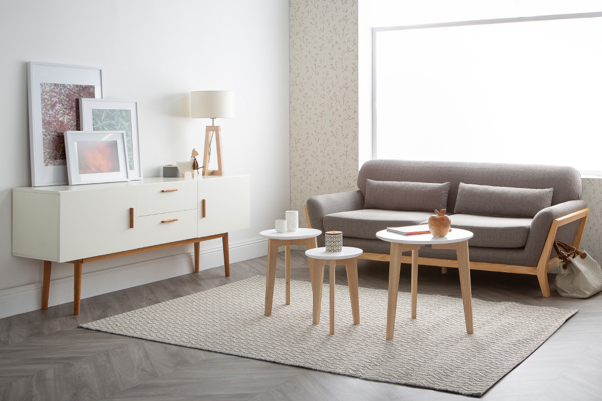 Sideboard GILDA Holz Natur und Wei 2 Tren 2 Schubladen