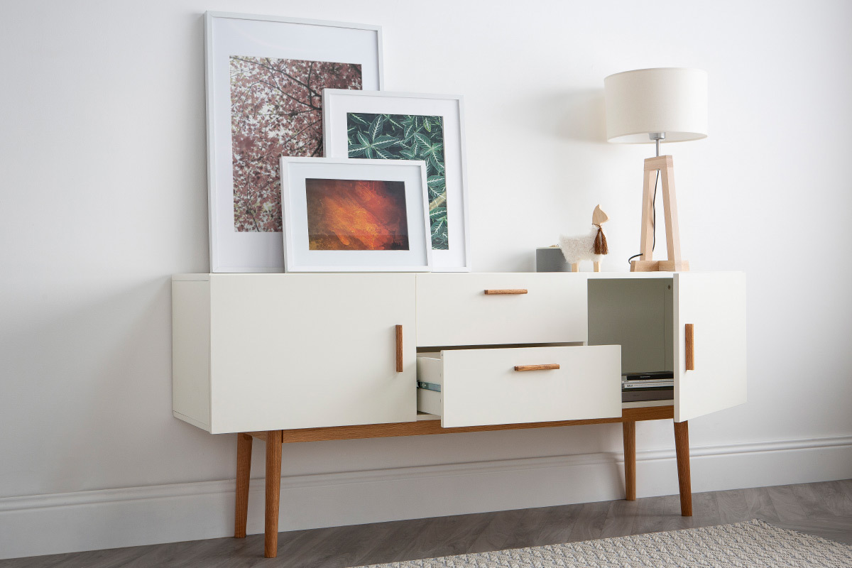Sideboard GILDA Holz Natur und Wei 2 Tren 2 Schubladen