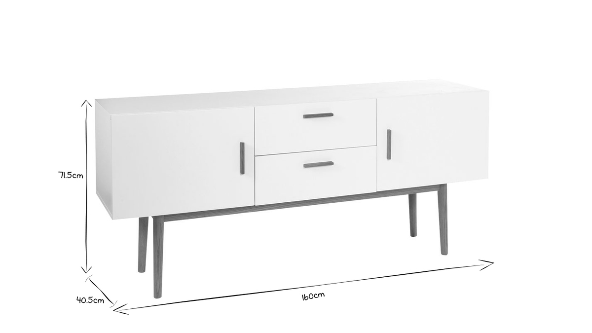 Sideboard GILDA Holz Natur und Wei 2 Tren 2 Schubladen