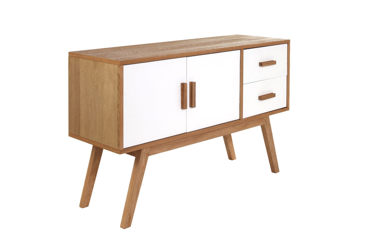 Sideboard HELIA Holz Natur und Wei 2 Tren 2 Schubladen
