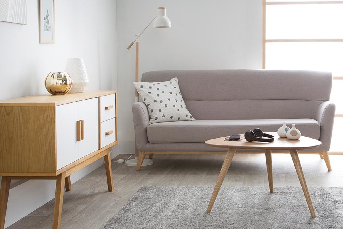 Sideboard HELIA Holz Natur und Wei 2 Tren 2 Schubladen