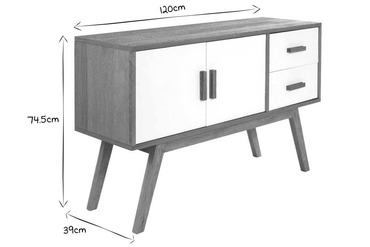 Sideboard HELIA Holz Natur und Wei 2 Tren 2 Schubladen