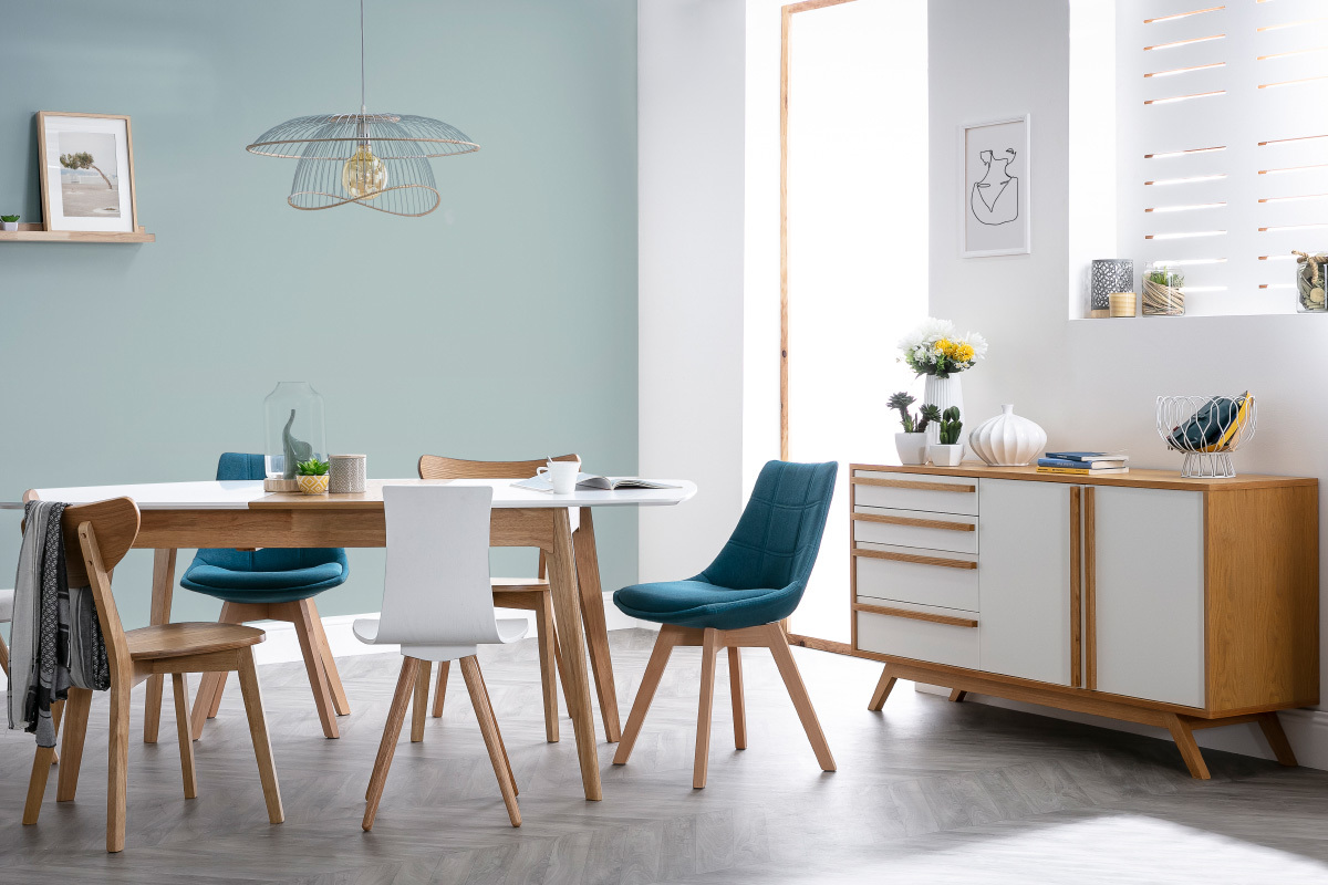 Sideboard HELIA Holz Natur und Wei 2 Tren 4 Schubladen