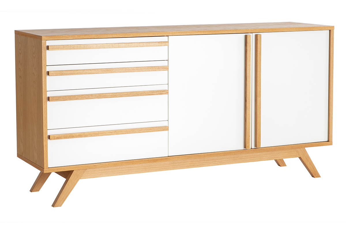 Sideboard HELIA Holz Natur und Wei 2 Tren 4 Schubladen
