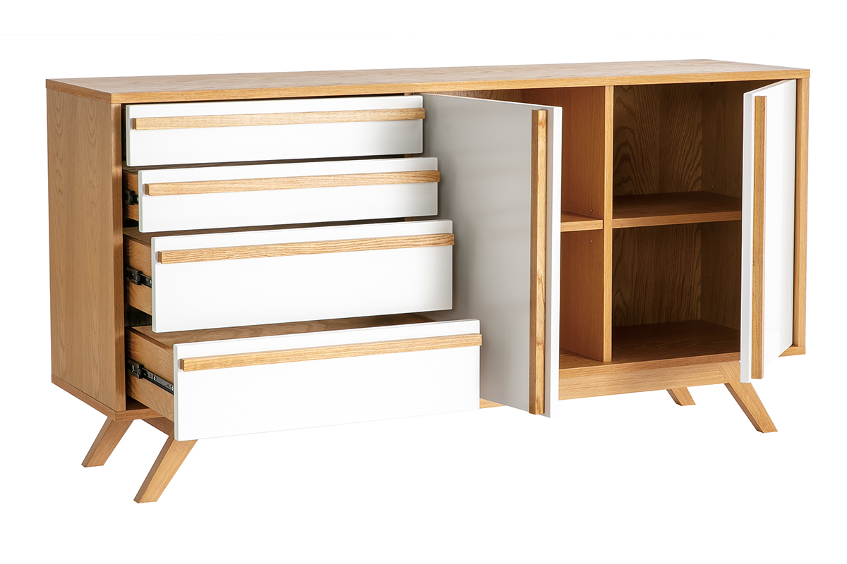 Sideboard HELIA Holz Natur und Wei 2 Tren 4 Schubladen