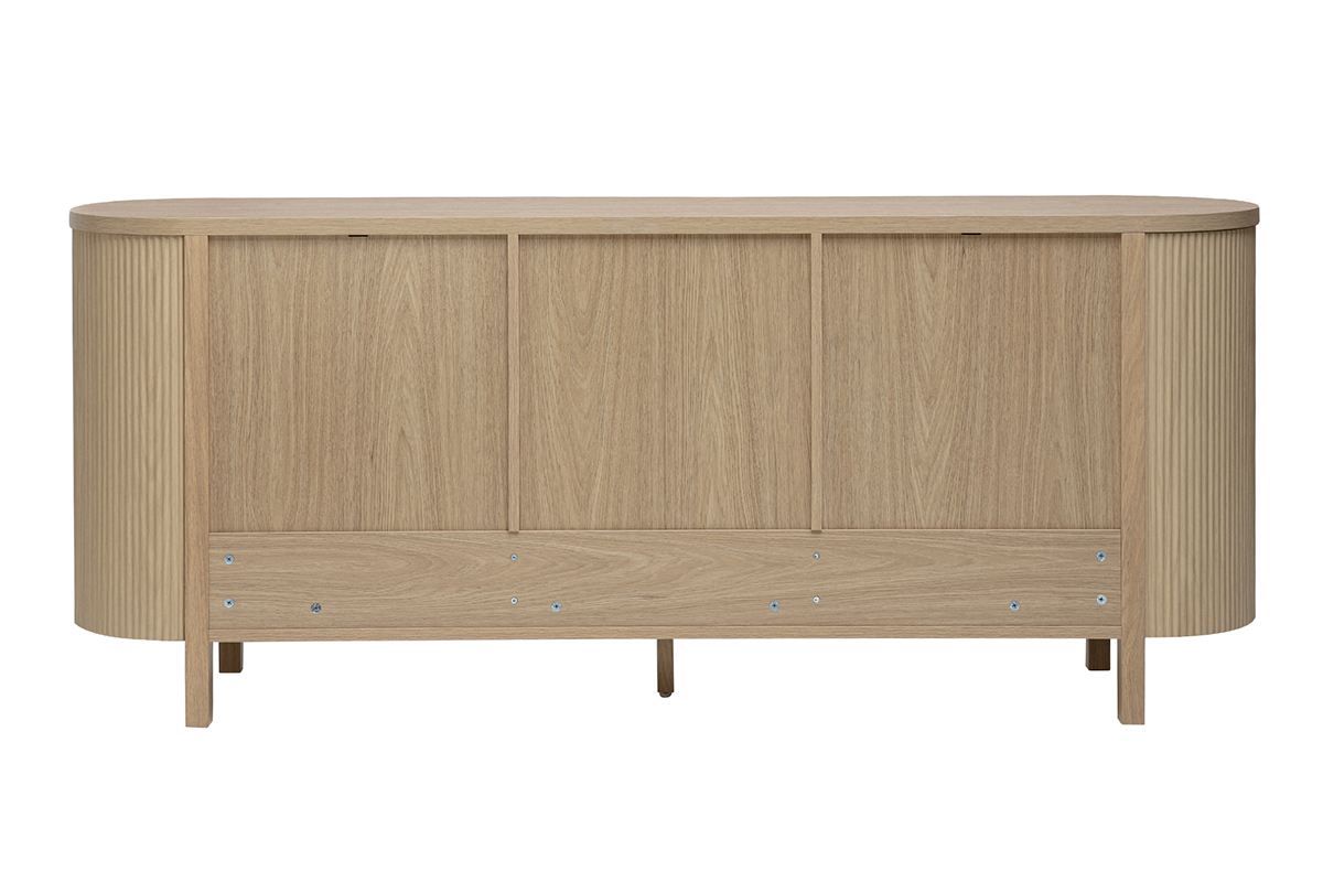 Buffet aus hellem Eichenholz mit 3 T�ren, R�ckansicht, geriffelte Oberfl�che an den Seiten.