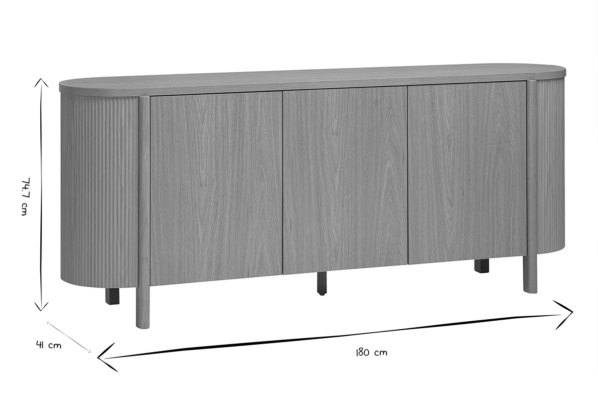 Buffet aus hellem Eichenholz PAOLINE, Ma�e: L180 cm, H74,7 cm, T41 cm, in Schwarz und Wei�.