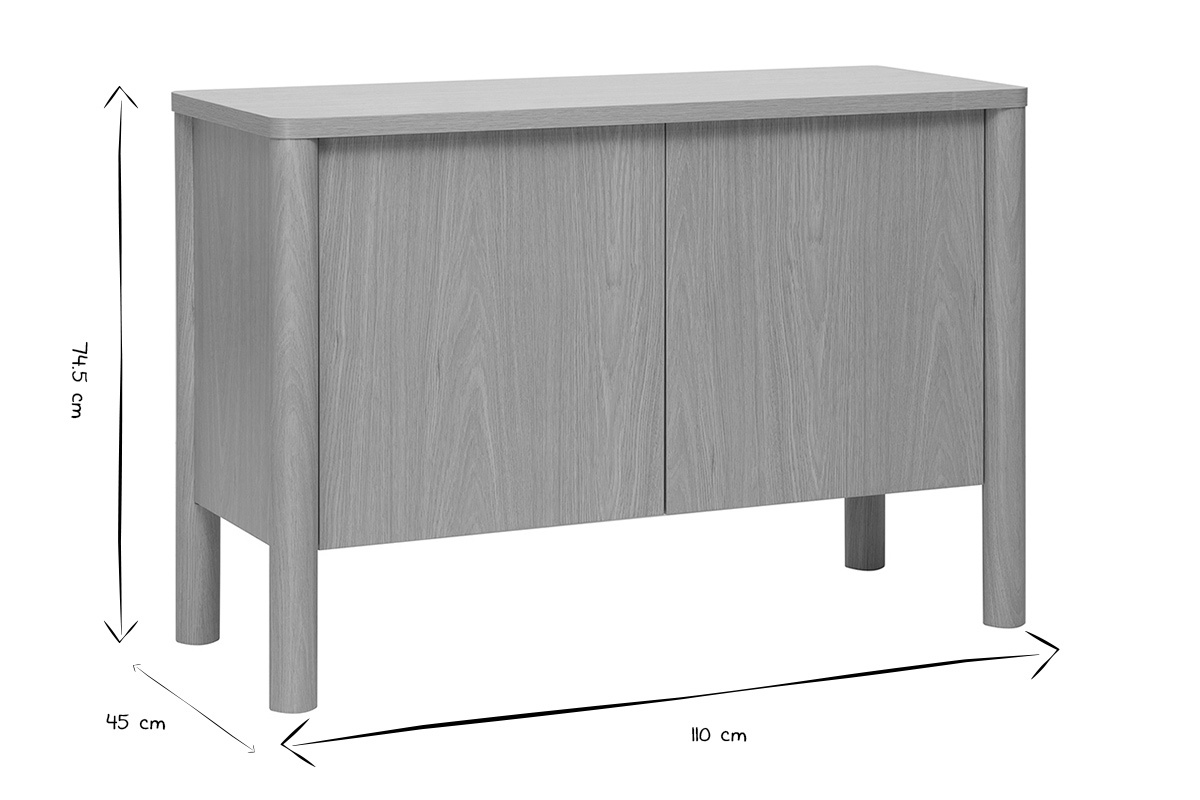 Abmessungen des IZZIE-Sideboards in Schwarz und Wei�: 110 cm Breite, 45 cm Tiefe, 74,5 cm H�he.