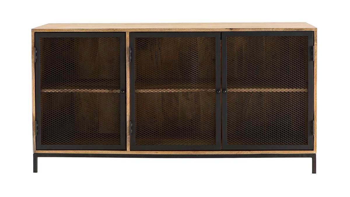 Sideboard industrieller Stil aus Mangoholz und Metall perforiert RACK
