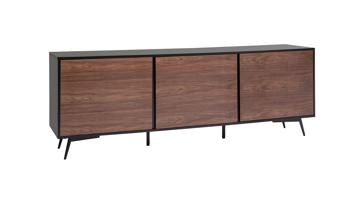 Sideboard mattschwarz Walnussfurnier 3 Tren B200 cm MERMOZ