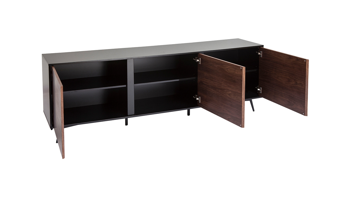 Sideboard mattschwarz Walnussfurnier 3 Tren B200 cm MERMOZ