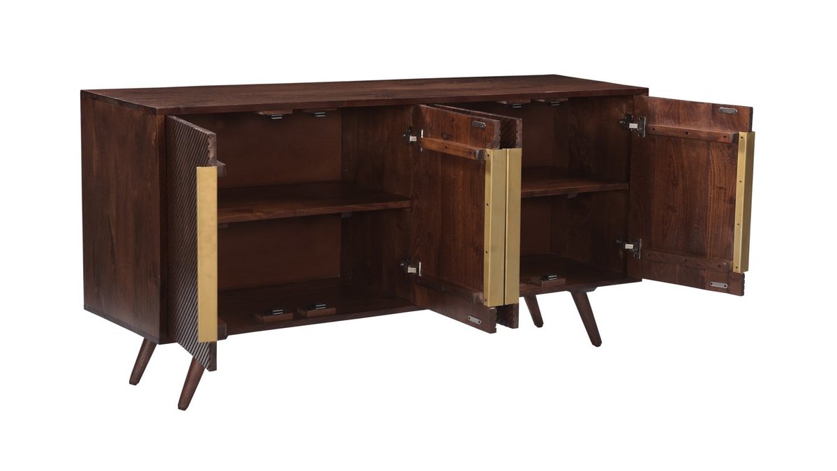 Sideboard mit 4 gravierten Tren aus massivem Mangoholz L138 cm REKHA