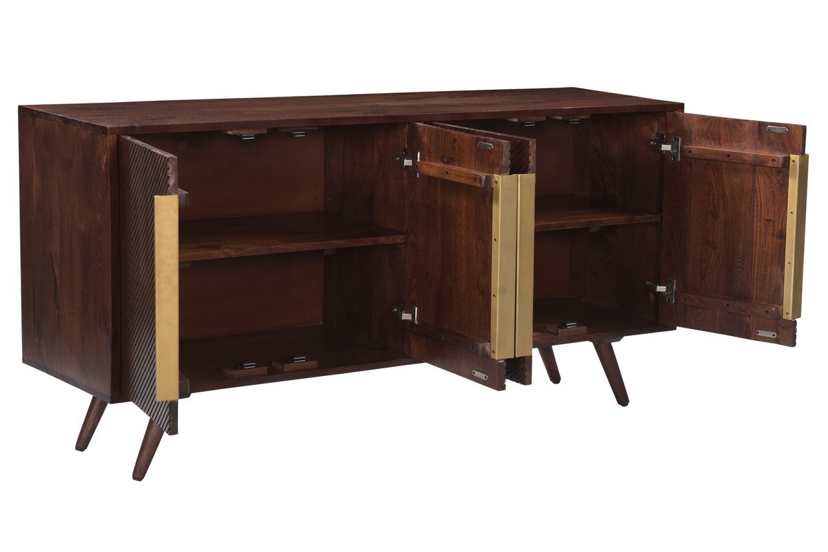 Sideboard mit 4 gravierten Tren aus massivem Mangoholz L138 cm REKHA