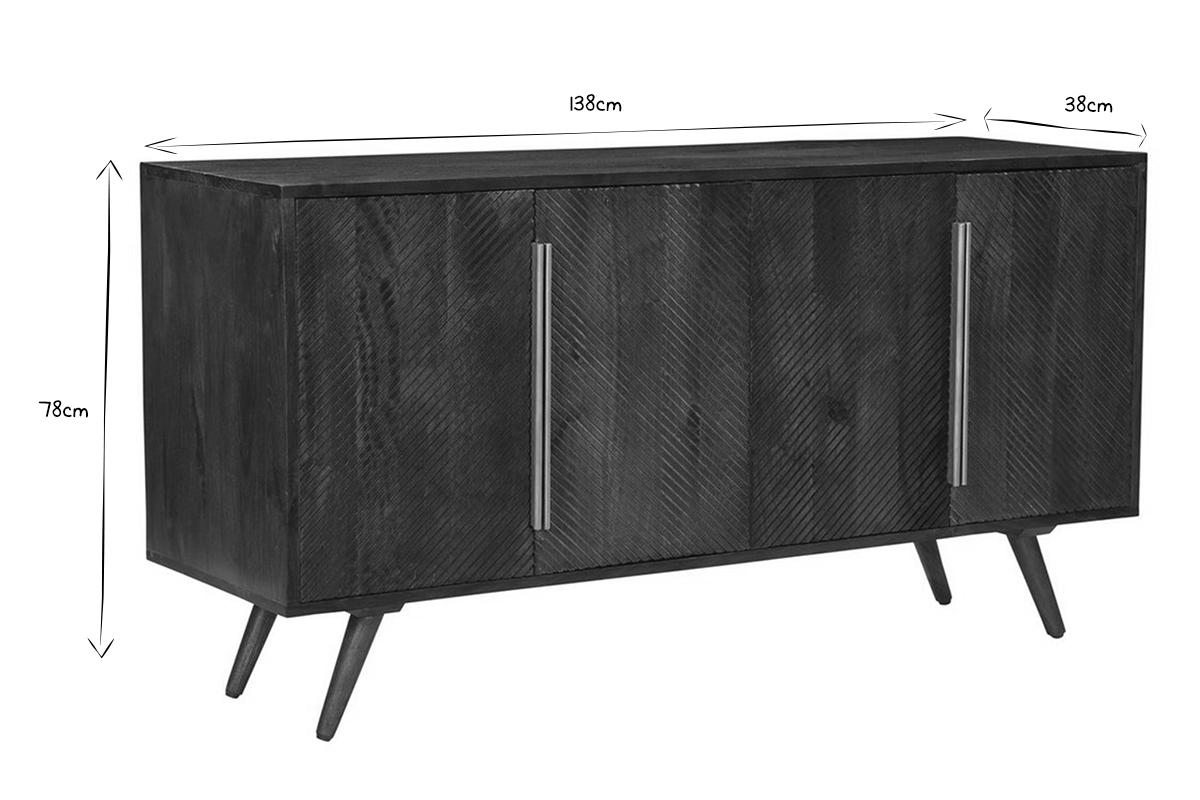 Sideboard mit 4 gravierten Tren aus massivem Mangoholz L138 cm REKHA