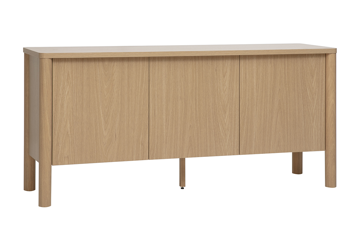 Dreit�riges Sideboard aus hellem Eichenholz, 3/4-Ansicht, mit zylindrischen F��en.