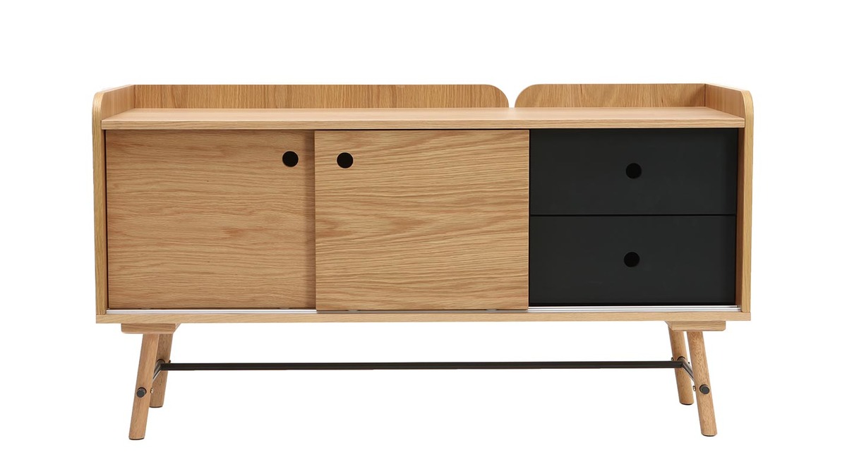 Sideboard skandi-japanischer Stil Eiche und mattgrau 2 Schubladen JAPANSK